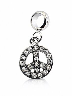 Silver Peace Sign Rhinestone Dangle Charm – Pandora Compatible